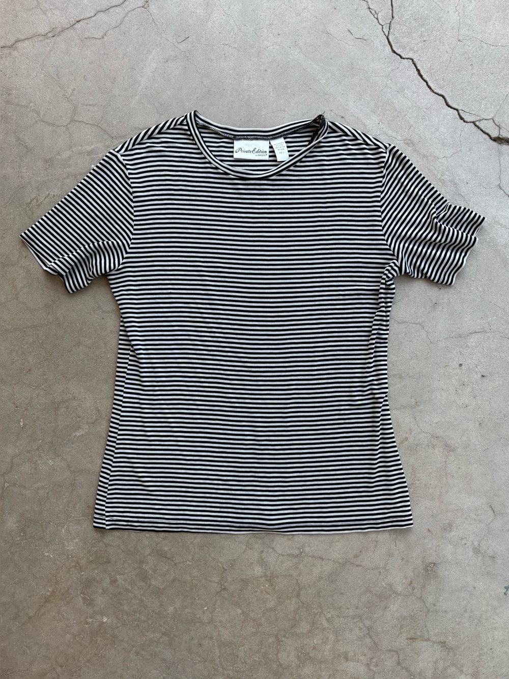 Private Edition by Chico's Black & White Stretchy Striped Top Made in USA size 1
